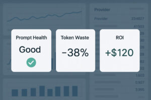 DoCoreAI dashboard showing prompt health, token waste reduction, and ROI metrics