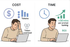 Illustration showing developer token usage and time savings with DoCoreAI prompt optimization