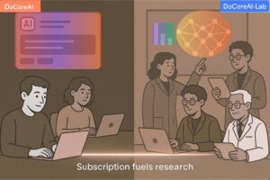 Illustration of DoCoreAI users and researchers collaborating to improve AI prompt optimization